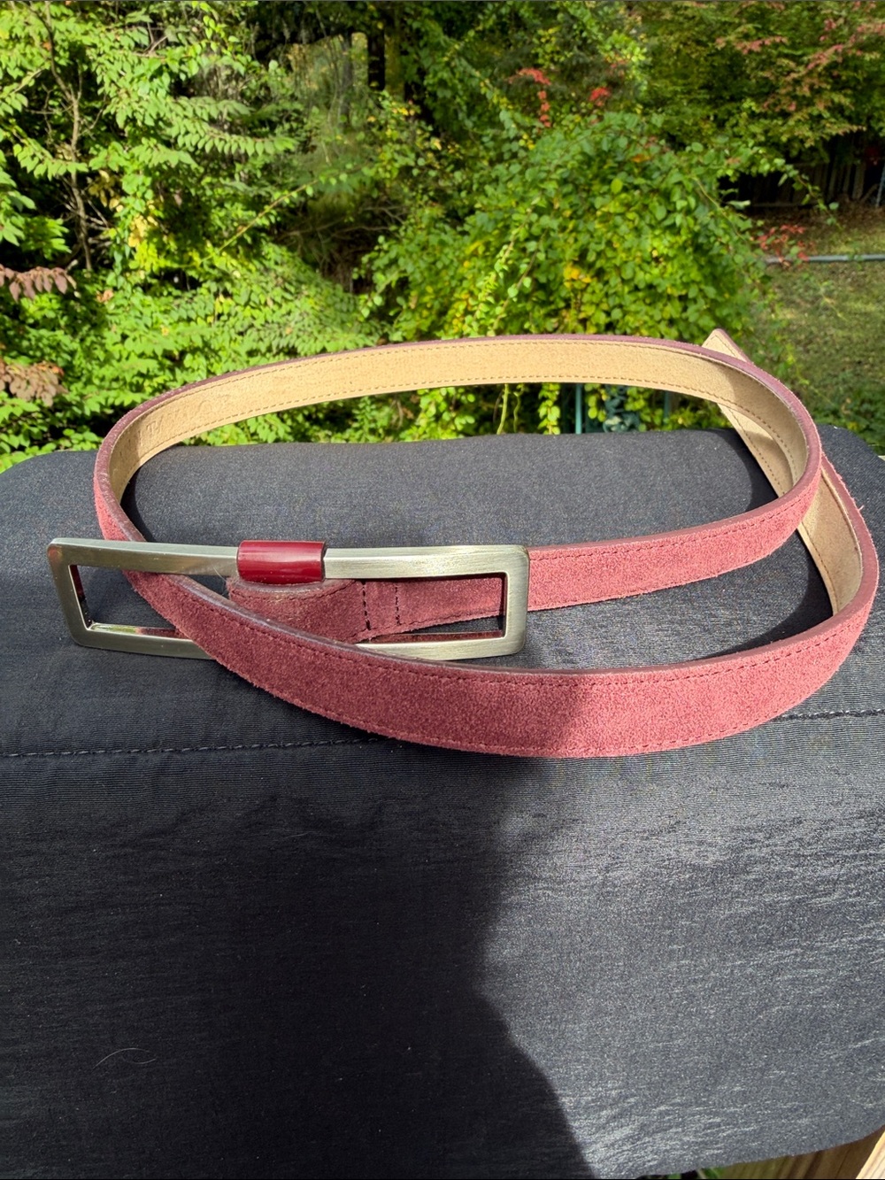 Ann Taylor Dusty Rose Suede Narrow Belt with Rectangular Buckle